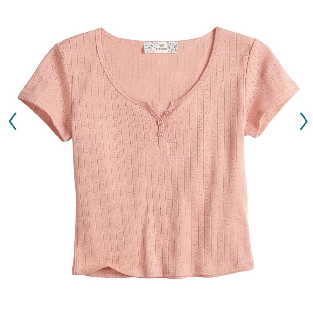 NWT Pink Republic Short Sleeve Henley Top White Juniors Size XXL - Picture 3 of 3
